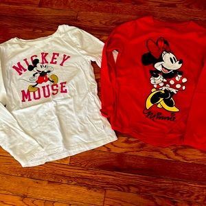 Bundle of two long sleeved Disney/Mickey Mouse/Minnie Mouse tee shirts size 10